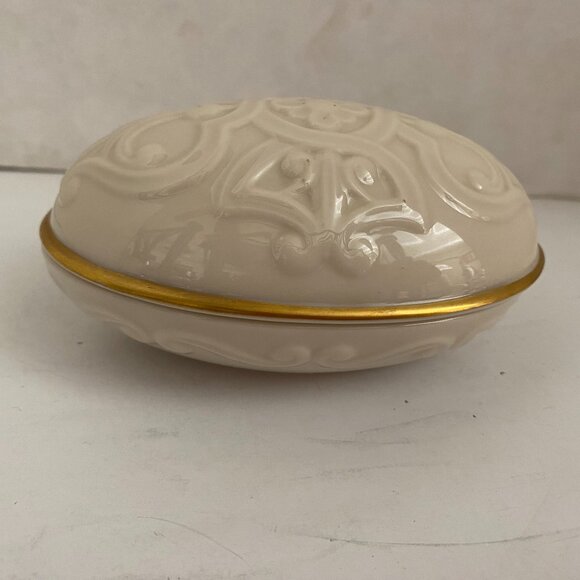 Lenox Celtic Style Oval Egg Trinket Box Ivory Color 24k Gold - Picture 1 of 4